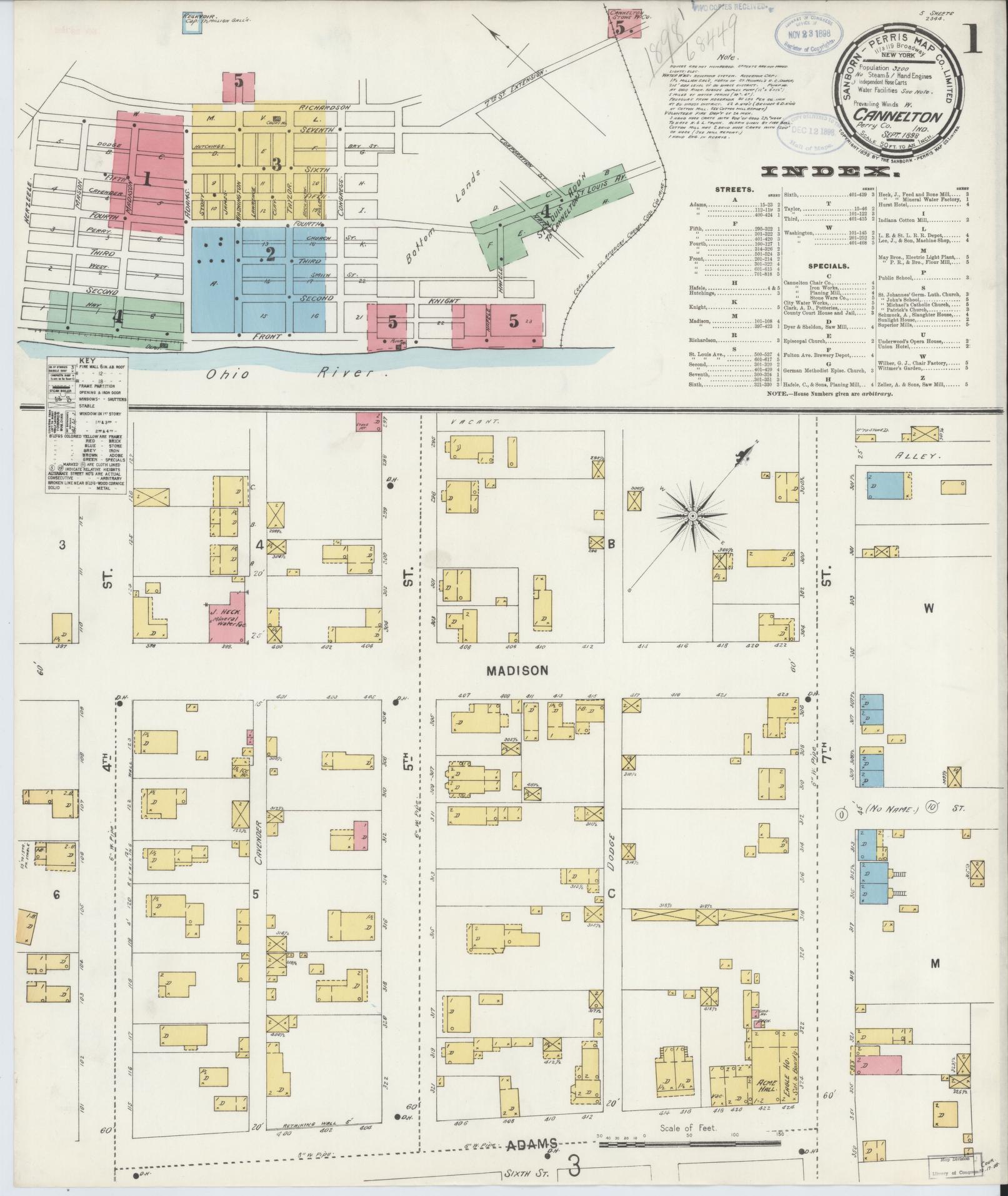 Sanborn Fire Insurance Map from Cannelton, Perry County, Indiana (1898), Sheet #0001 - Complete Map Set gallery image, historic Sanborn map, vintage wall art, Indiana Indiana