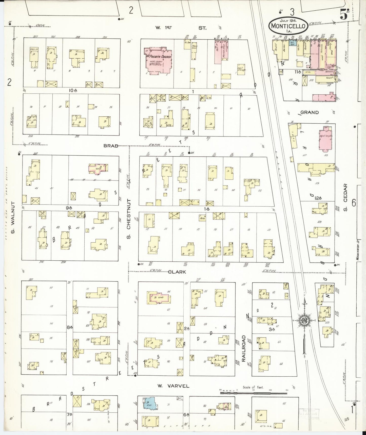Sanborn Fire Insurance Map from Monticello, Jones County, Iowa (1914), Sheet #0005 - Historic Sanborn Fire Insurance Map Print