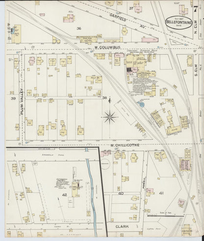 Sanborn Fire Insurance Map from Bellefontaine, Logan County, Ohio (1887), Sheet #0007 - Historic Sanborn Fire Insurance Map Print, vintage old map wall art, antique decor, genealogy gift, Ohio Ohio map