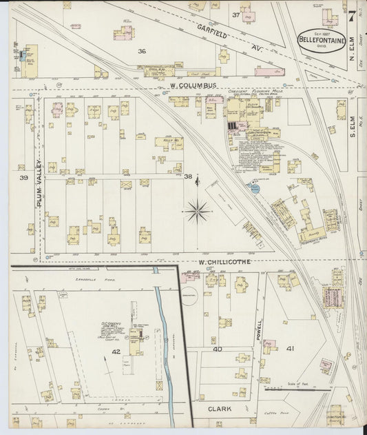 Sanborn Fire Insurance Map from Bellefontaine, Logan County, Ohio (1887), Sheet #0007 - Historic Sanborn Fire Insurance Map Print, vintage old map wall art, antique decor, genealogy gift, Ohio Ohio map