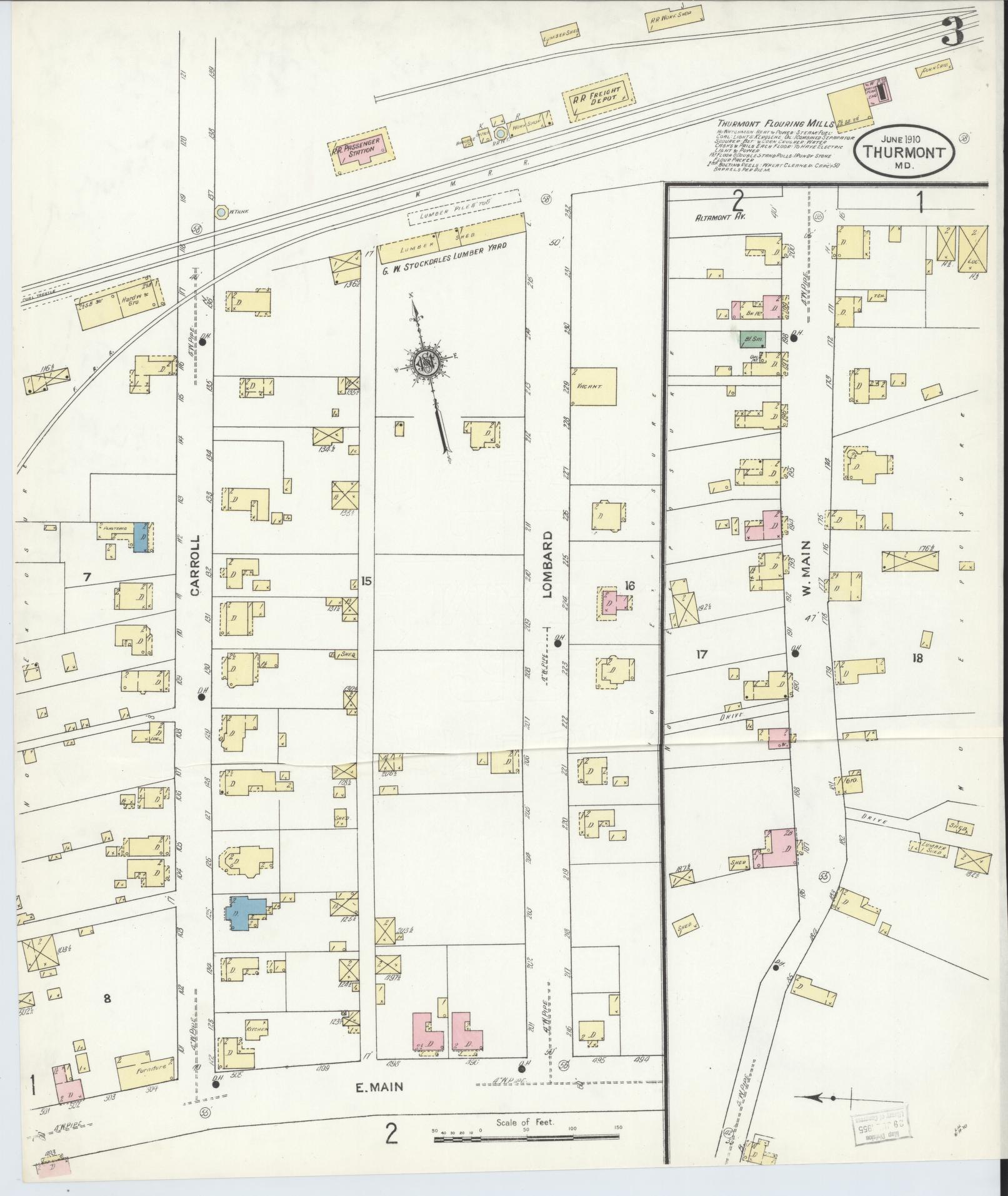 Sanborn Fire Insurance Map from Thurmont, Frederick County, Maryland (1910), Sheet #0003 - Historic Sanborn Fire Insurance Map Print, vintage old map wall art