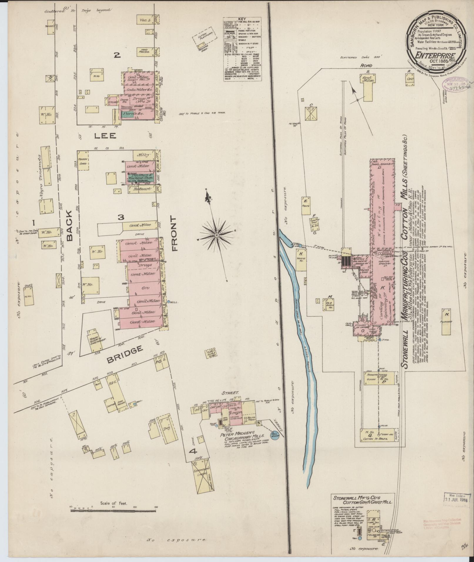Sanborn Fire Insurance Map from Enterprize, Clarke County, Mississippi (1885), Sheet #0001 - Historic Sanborn Fire Insurance Map Print, vintage old map wall art, antique decor, genealogy gift, Mississippi Mississippi map