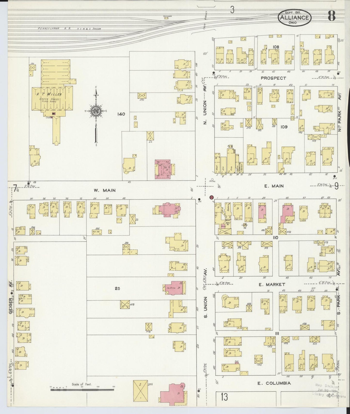 Sanborn Fire Insurance Map from Alliance, Stark County, Ohio (1911), Sheet #0008 - Historic Sanborn Fire Insurance Map Print, vintage old map wall art, antique decor, genealogy gift, Ohio Ohio map