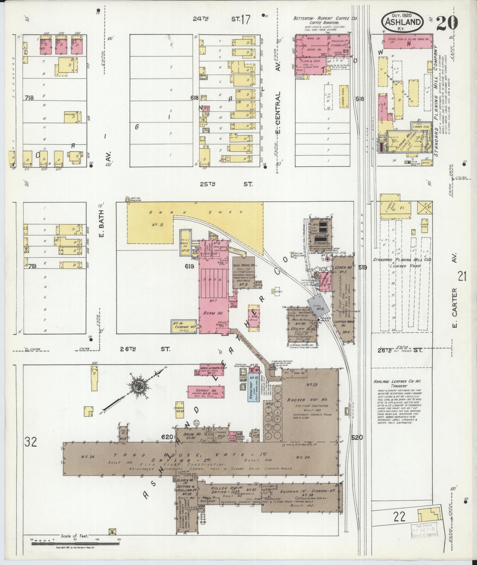 Sanborn Fire Insurance Map from Ashland, Boyd County, Kentucky (1920), Sheet #0020 - Complete Map Set gallery image, historic Sanborn map, vintage wall art, Kentucky Kentucky