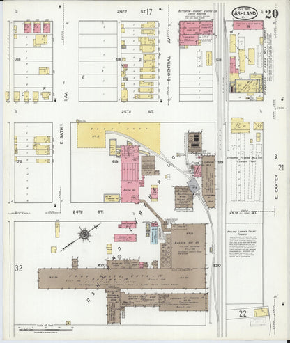 Sanborn Fire Insurance Map from Ashland, Boyd County, Kentucky (1920), Sheet #0020 - Complete Map Set gallery image, historic Sanborn map, vintage wall art, Kentucky Kentucky