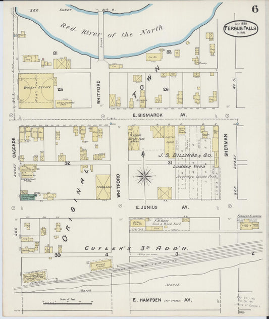 Sanborn Fire Insurance Map from Fergus Falls, Otter Tail County, Minnesota (1890), Sheet #0006 - Historic Sanborn Fire Insurance Map Print, vintage old map wall art, antique decor, genealogy gift, Minnesota Minnesota map