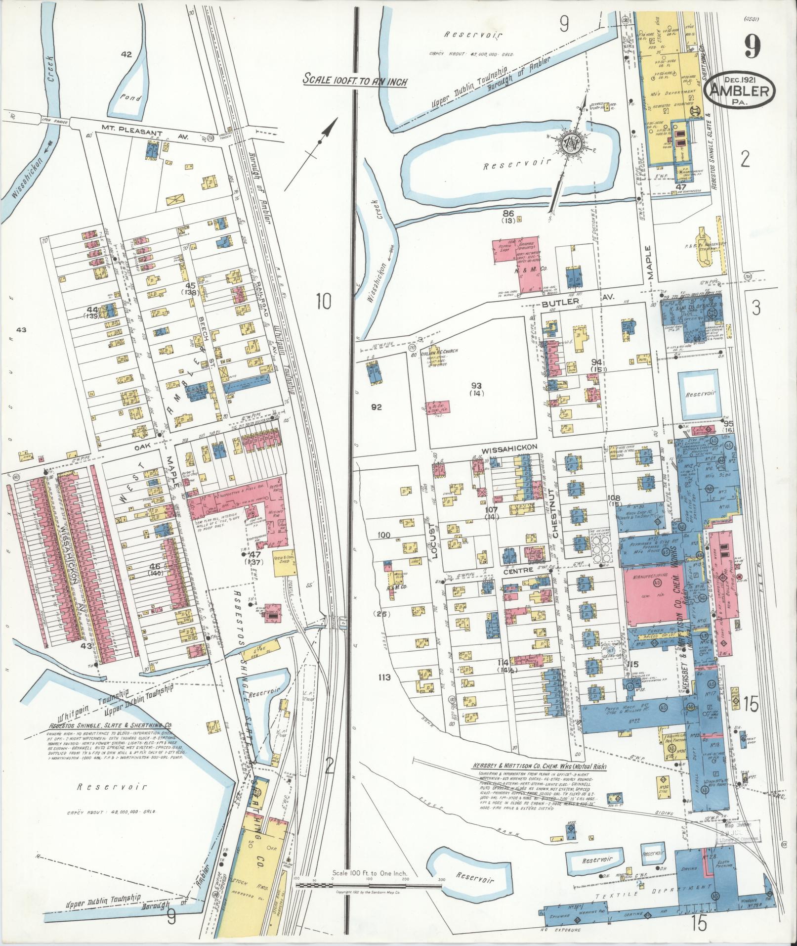 Sanborn Fire Insurance Map from Ambler, Montgomery County, Pennsylvania (1921), Sheet #0009 - Historic Sanborn Fire Insurance Map Print, vintage old map wall art, antique decor, genealogy gift, Pennsylvania Pennsylvania map