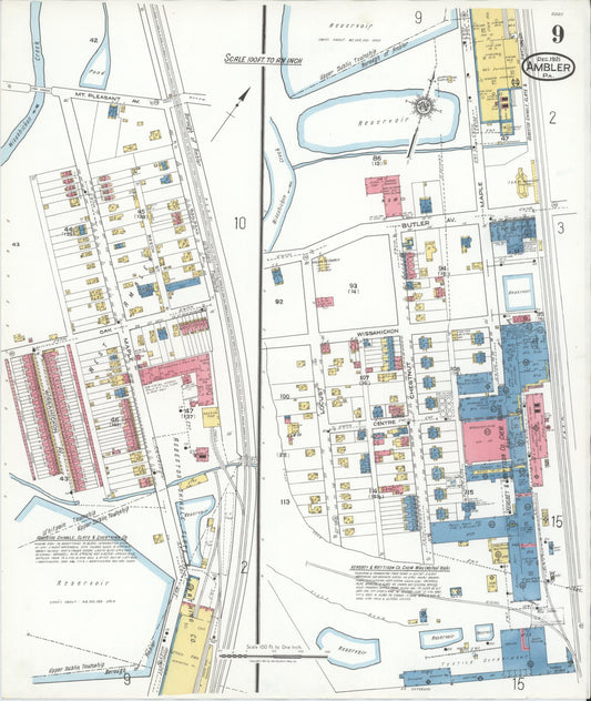 Sanborn Fire Insurance Map from Ambler, Montgomery County, Pennsylvania (1921), Sheet #0009 - Historic Sanborn Fire Insurance Map Print, vintage old map wall art, antique decor, genealogy gift, Pennsylvania Pennsylvania map