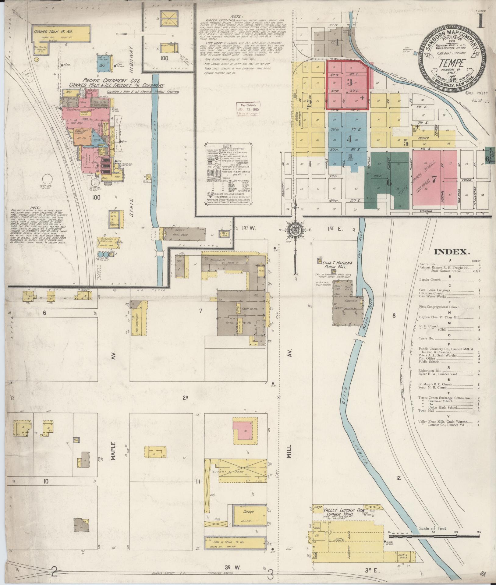 Sanborn Fire Insurance Map from Tempe, Maricopa County, Arizona (1915), Sheet #0001 - Complete Map Set gallery image, historic Sanborn map, vintage wall art, Arizona Arizona