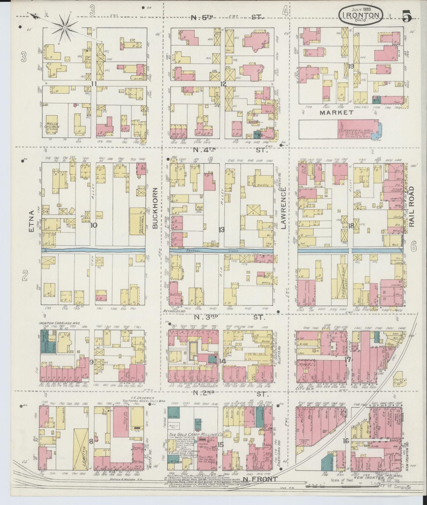 Sanborn Fire Insurance Map from Ironton, Lawrence County, Ohio (1893), Sheet #0005 - Historic Sanborn Fire Insurance Map Print, vintage old map wall art, antique decor, genealogy gift, Ohio Ohio map