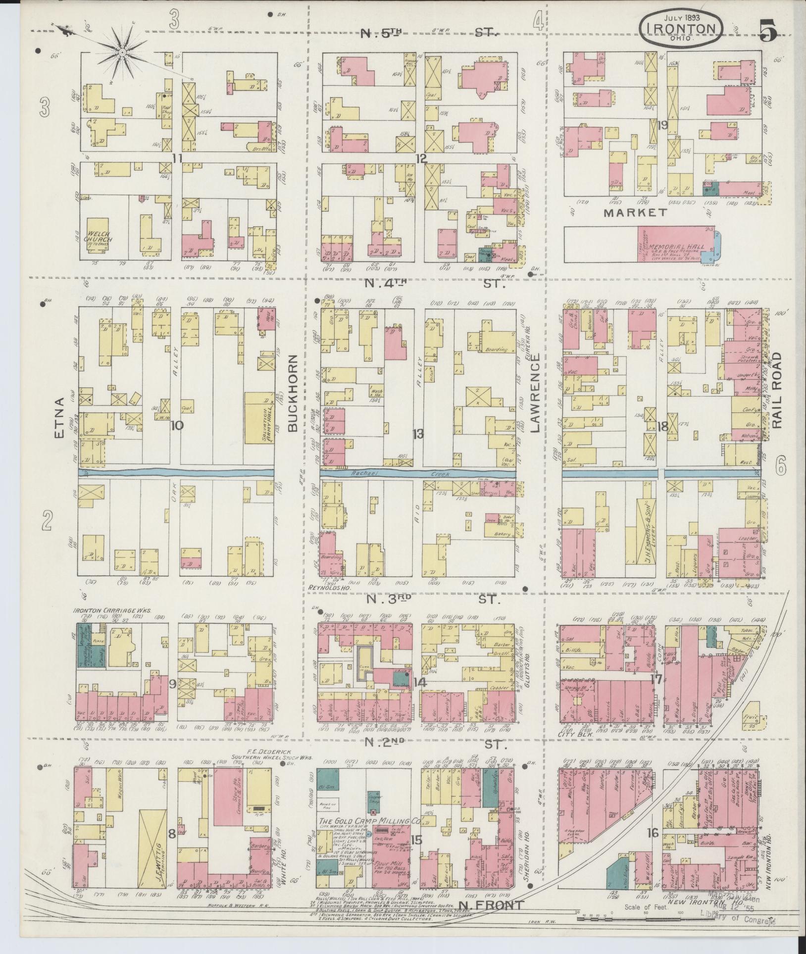 Sanborn Fire Insurance Map from Ironton, Lawrence County, Ohio (1893), Sheet #0005 - Historic Sanborn Fire Insurance Map Print, vintage old map wall art, antique decor, genealogy gift, Ohio Ohio map