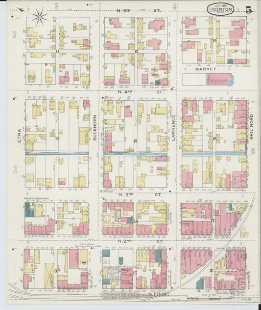 Sanborn Fire Insurance Map from Ironton, Lawrence County, Ohio (1893), Sheet #0005 - Historic Sanborn Fire Insurance Map Print, vintage old map wall art, antique decor, genealogy gift, Ohio Ohio map