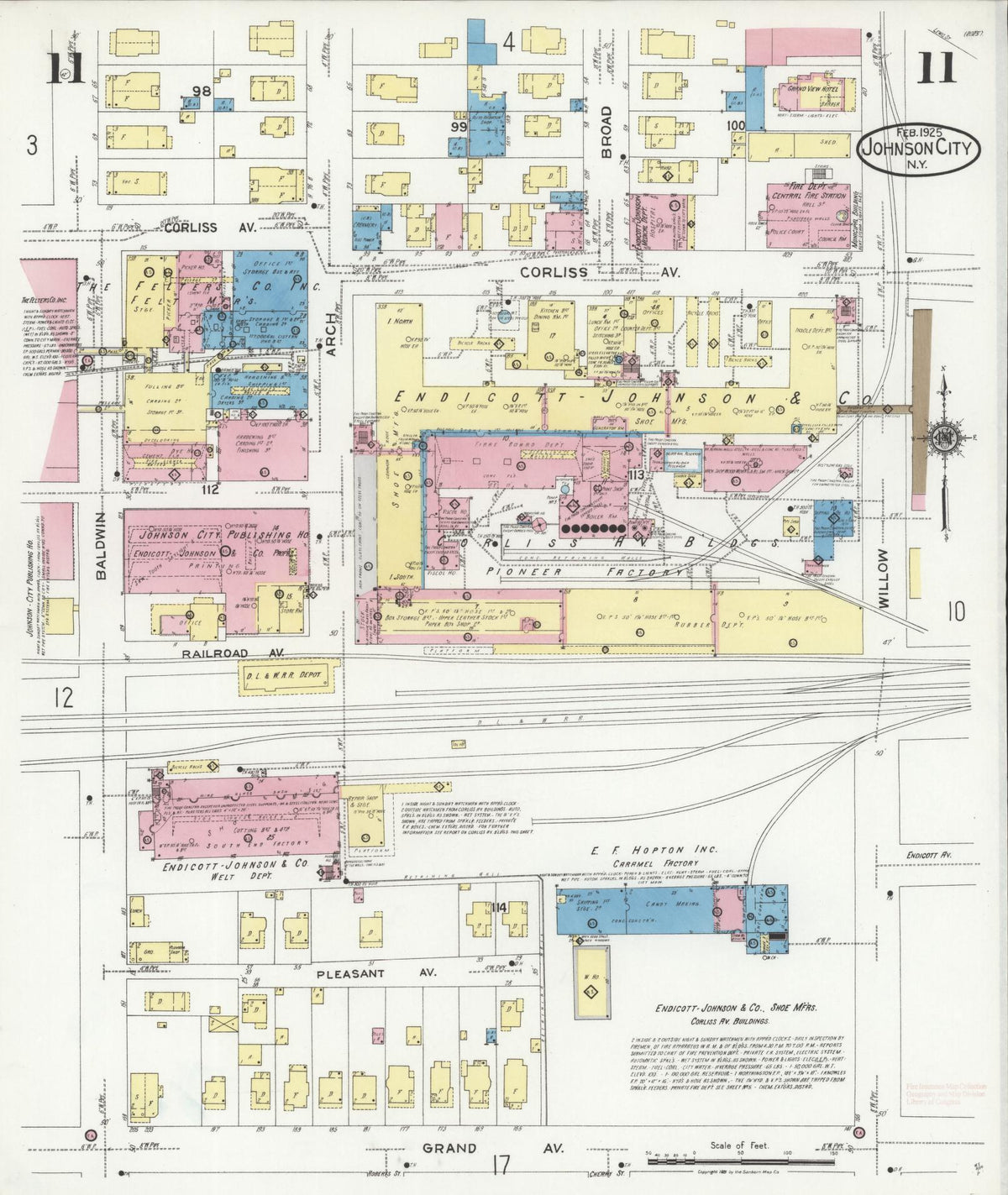 Sanborn Fire Insurance Map from Johnson City, Broome County, New York (1925), Sheet #0011 - Complete Map Set gallery image, historic Sanborn map, vintage wall art, New York New York