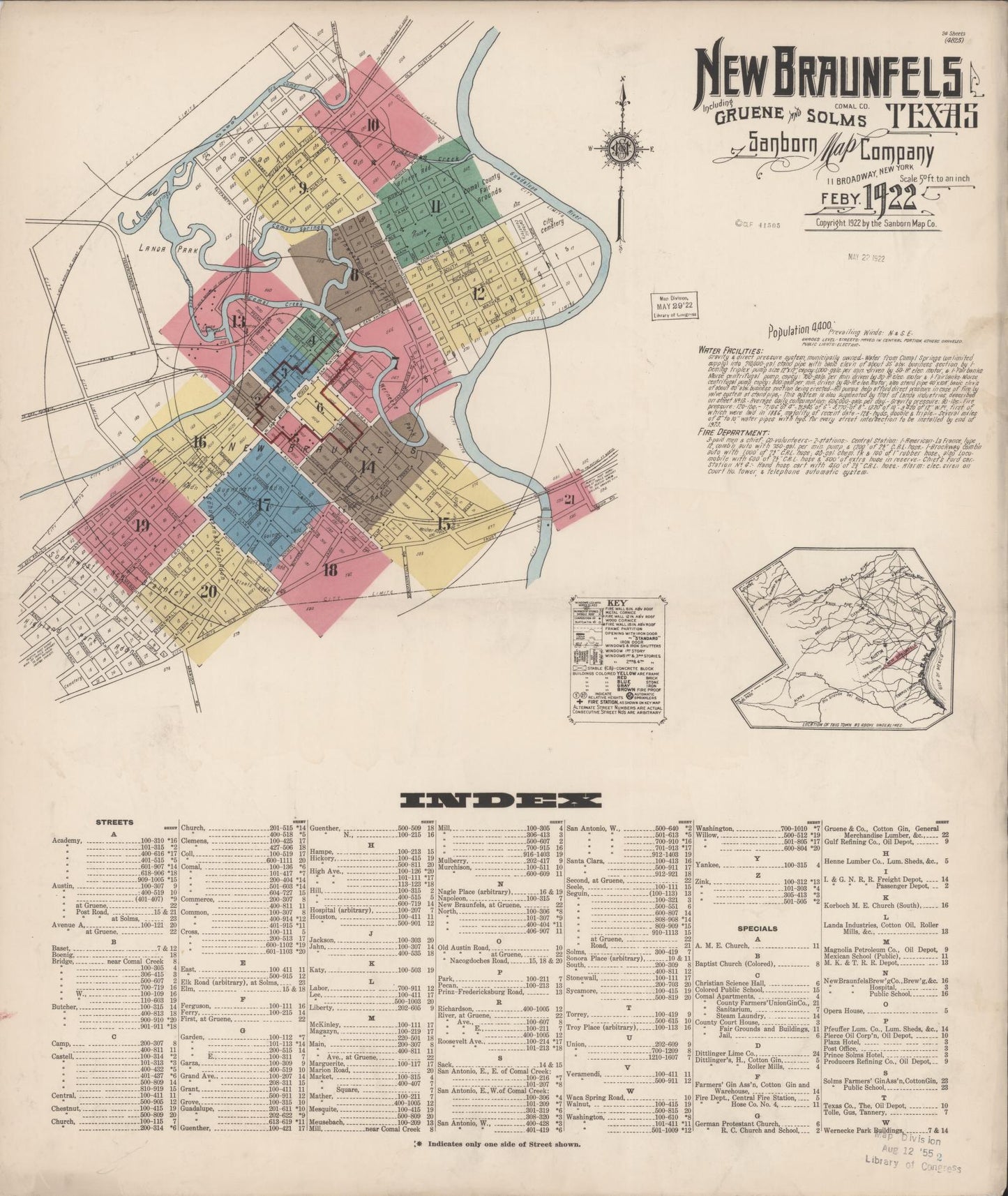 Sanborn Fire Insurance Map from New Braunfels, Comal County, Texas (1922), Sheet #0001 - Historic Sanborn Fire Insurance Map Print, vintage old map wall art, antique decor, genealogy gift, Texas Texas map