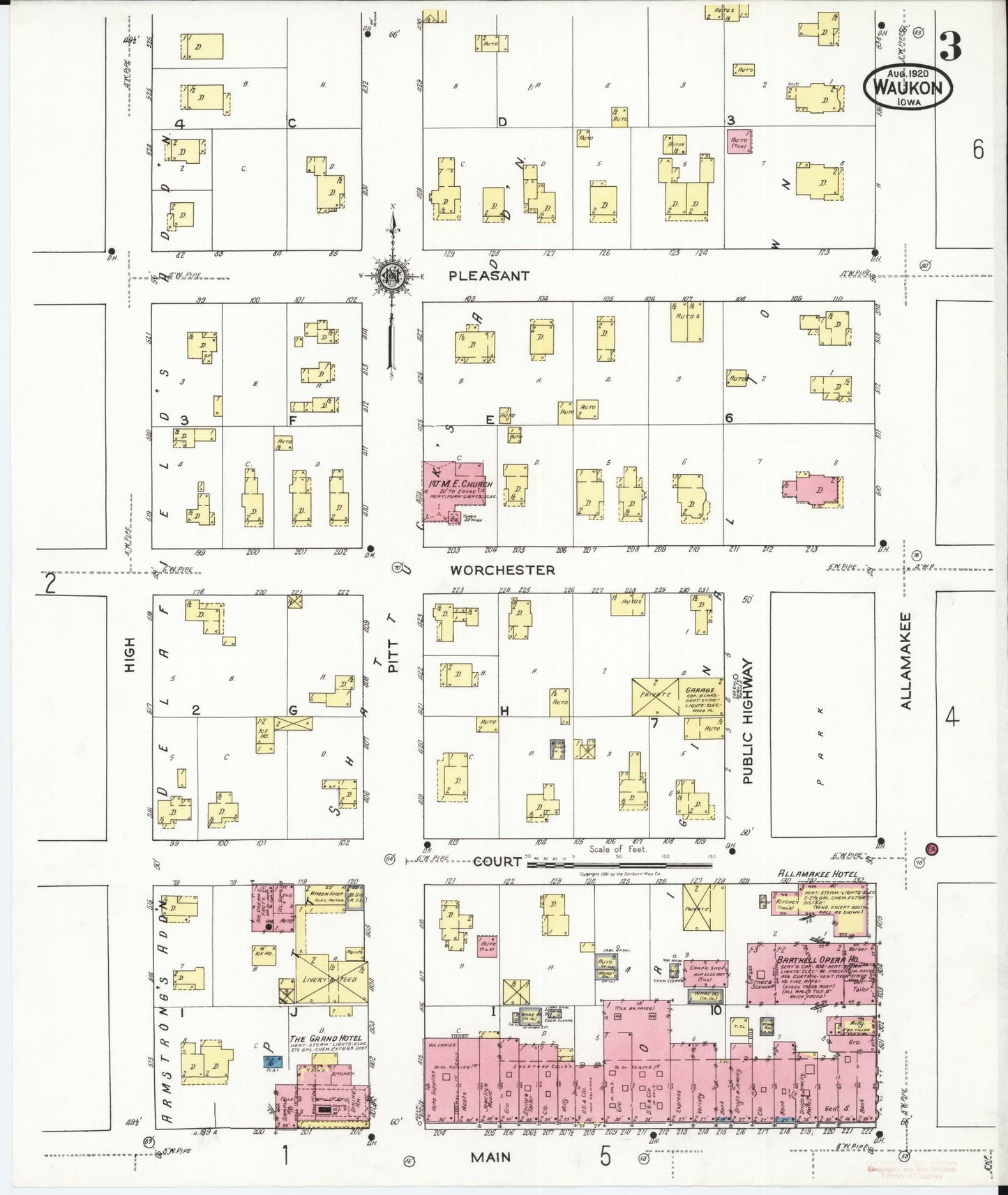 Sanborn Fire Insurance Map from Waukon, Allamakee County, Iowa (1920), Sheet #0003 - Historic Sanborn Fire Insurance Map Print
