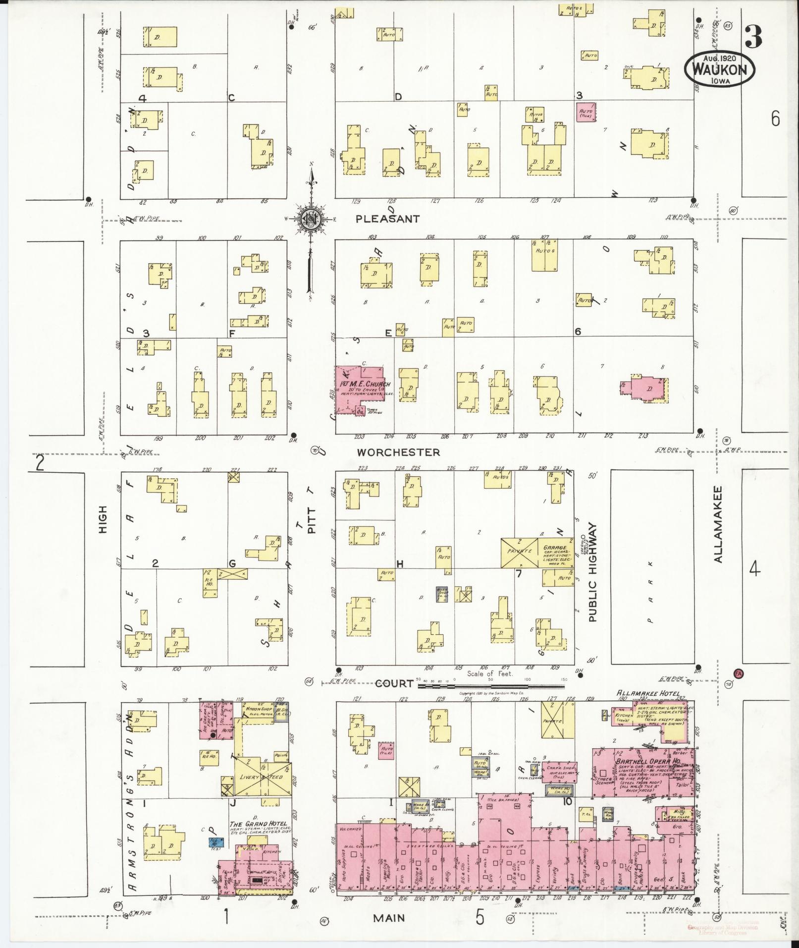 Sanborn Fire Insurance Map from Waukon, Allamakee County, Iowa (1920), Sheet #0003 - Historic Sanborn Fire Insurance Map Print