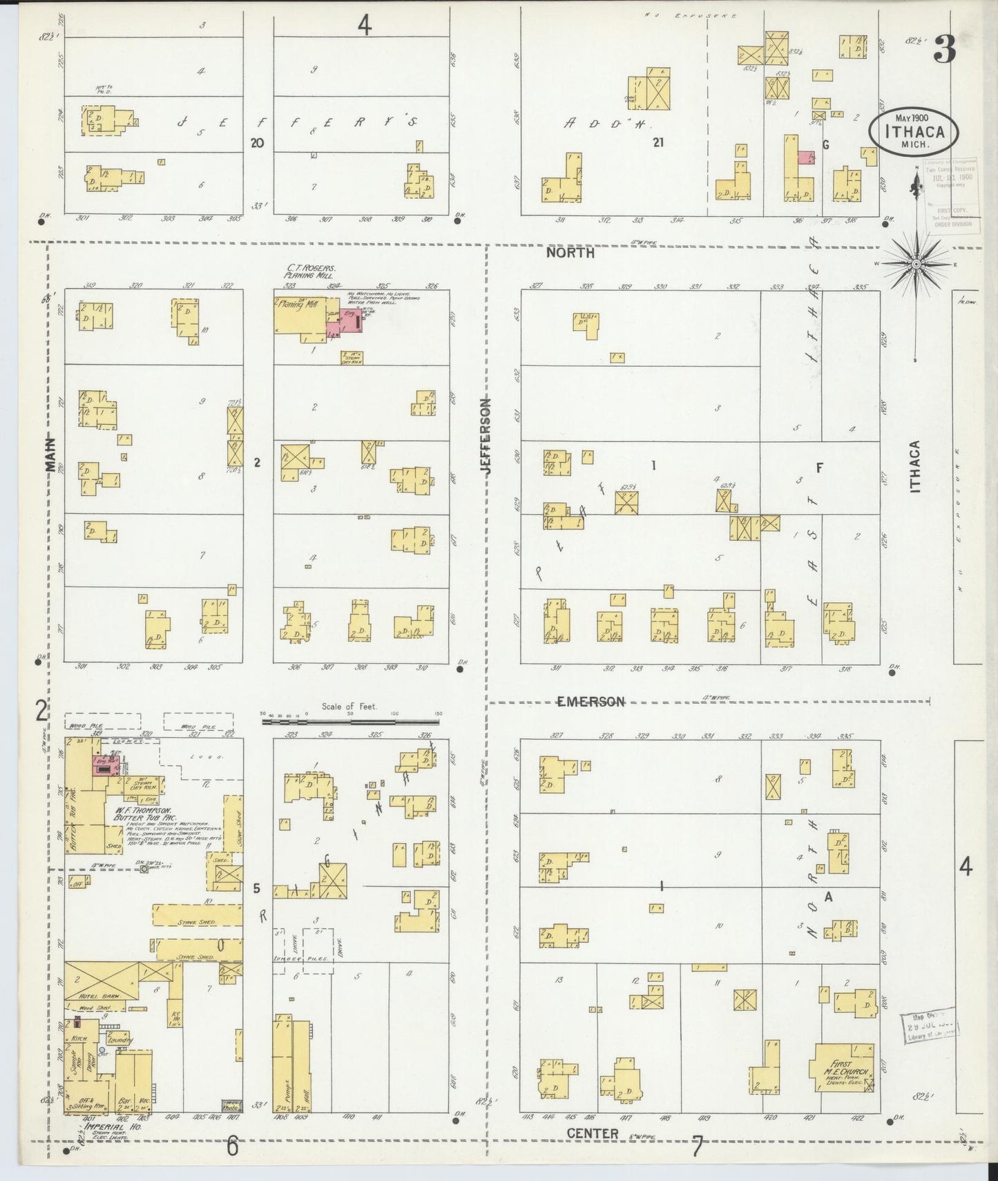 Sanborn Fire Insurance Map from Ithaca, Gratiot County, Michigan (1900), Sheet #0003 - Complete Map Set gallery image, historic Sanborn map, vintage wall art, Michigan Michigan