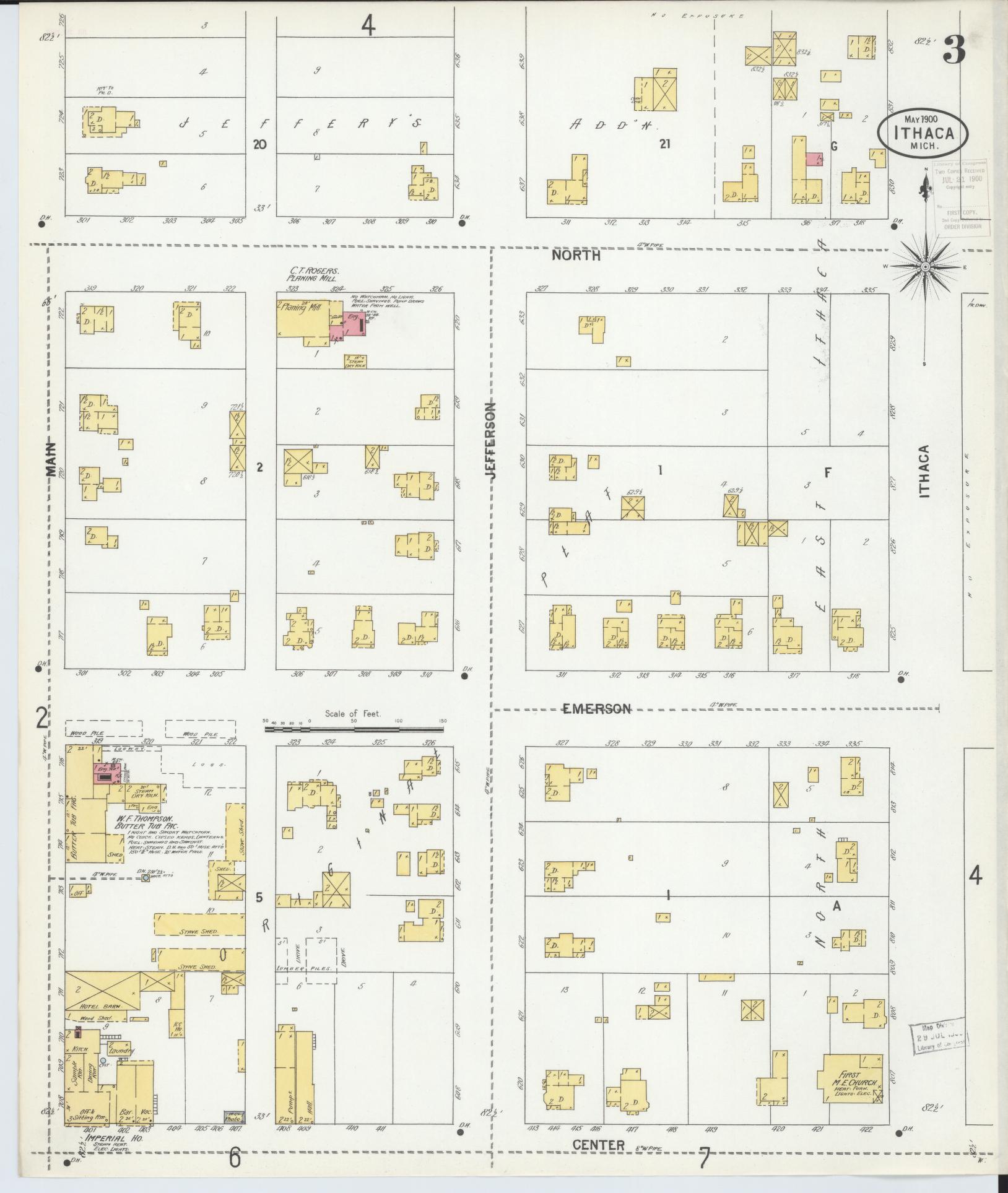 Sanborn Fire Insurance Map from Ithaca, Gratiot County, Michigan (1900), Sheet #0003 - Complete Map Set gallery image, historic Sanborn map, vintage wall art, Michigan Michigan