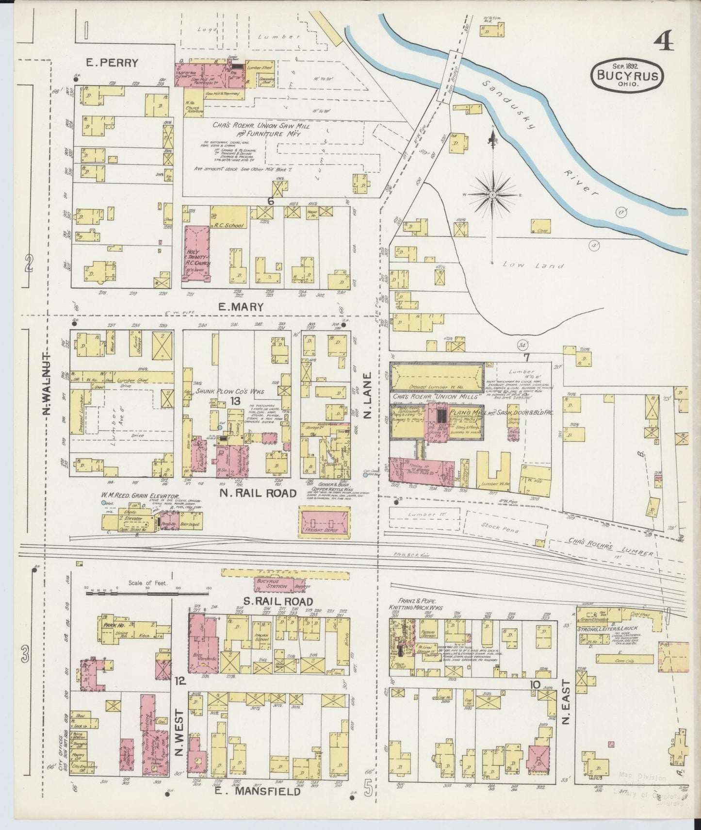 Sanborn Fire Insurance Map from Bucyrus, Crawford County, Ohio (1892), Sheet #0004 - Complete Map Set gallery image, historic Sanborn map, vintage wall art, Ohio Ohio