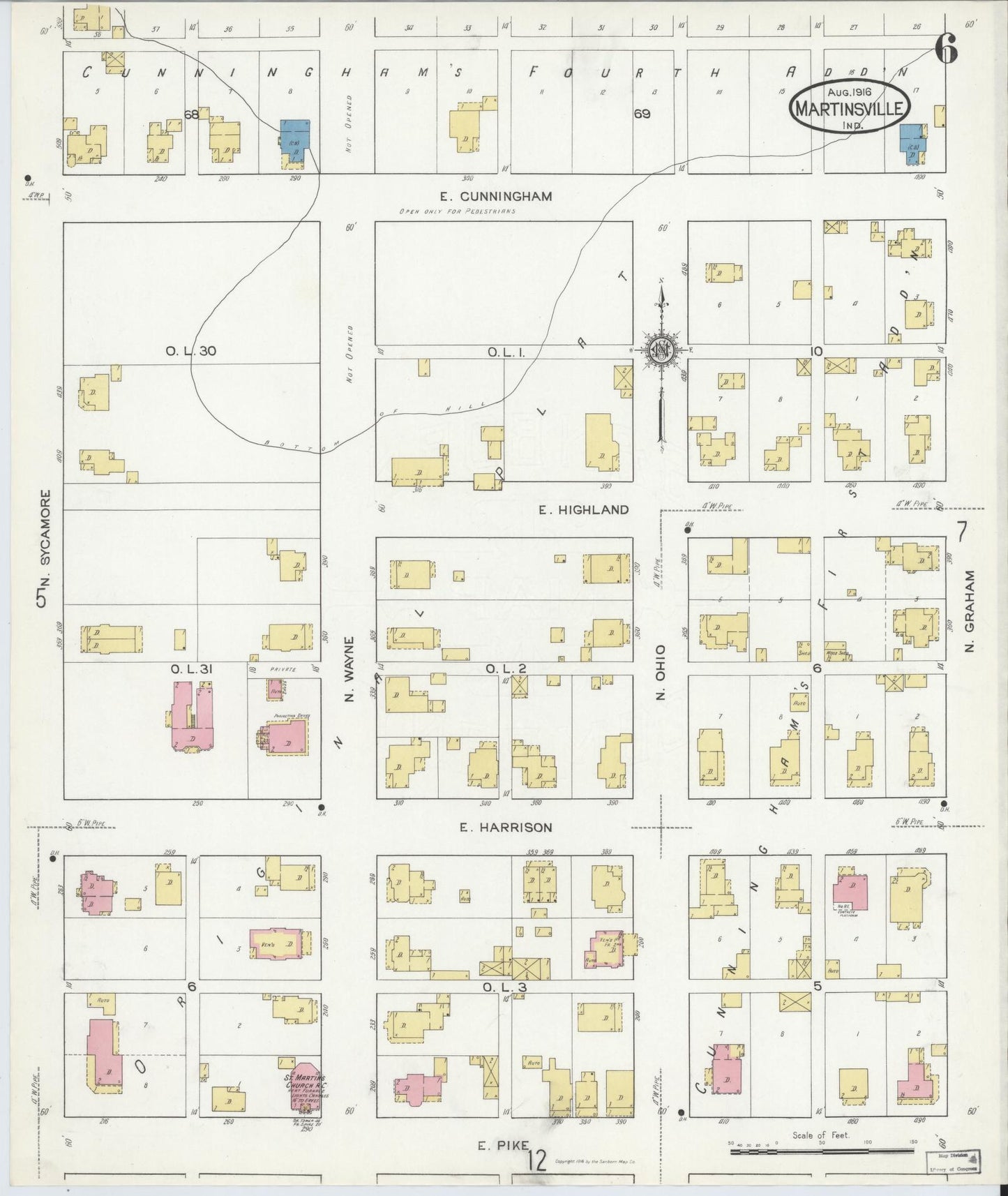 Sanborn Fire Insurance Map from Martinsville, Morgan County, Indiana (1916), Sheet #0006 - Complete Map Set gallery image, historic Sanborn map, vintage wall art, Indiana Indiana