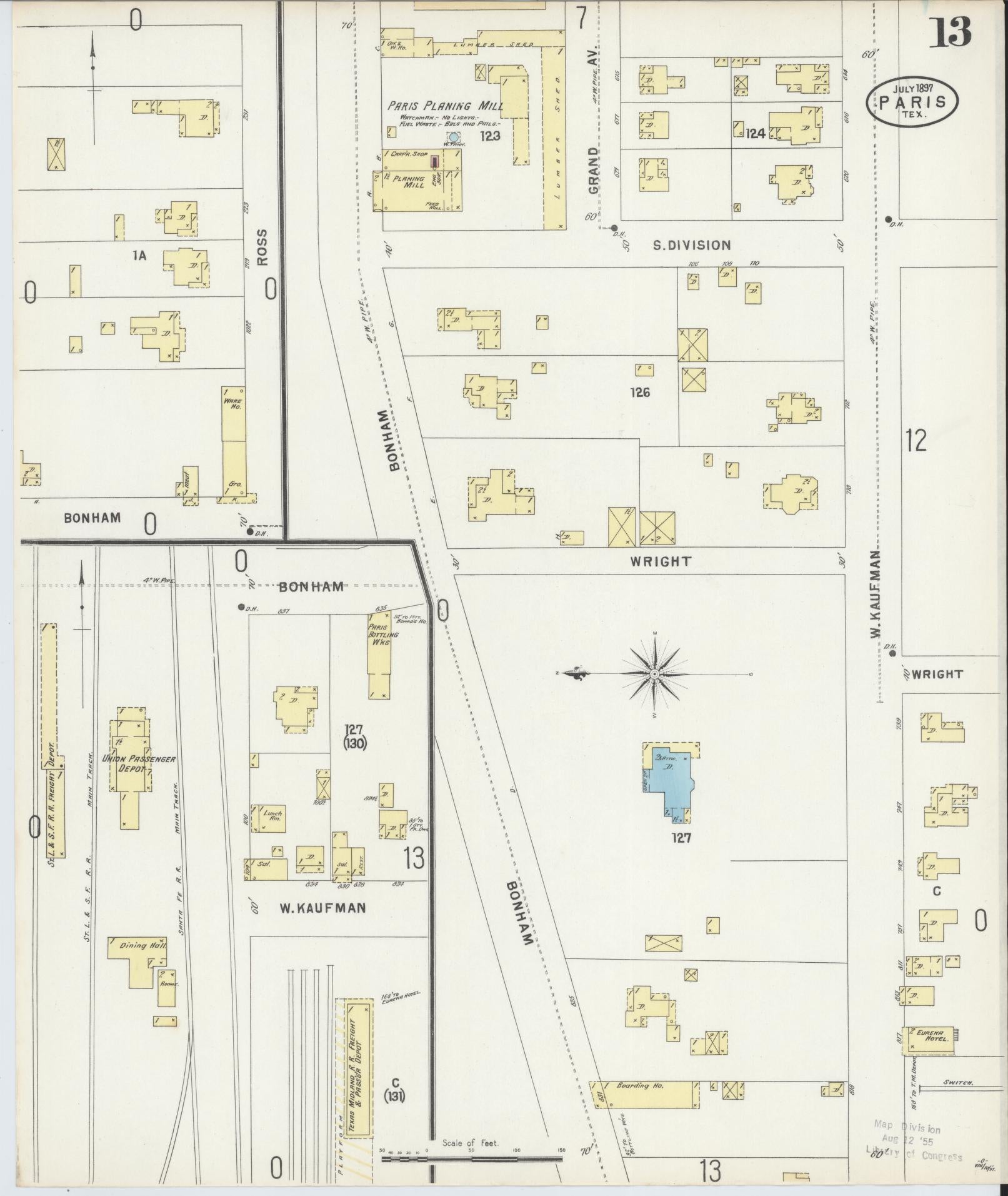 Sanborn Fire Insurance Map from Paris, Lamar County, Texas (1897), Sheet #0013 - Complete Map Set gallery image, historic Sanborn map, vintage wall art, Texas Texas