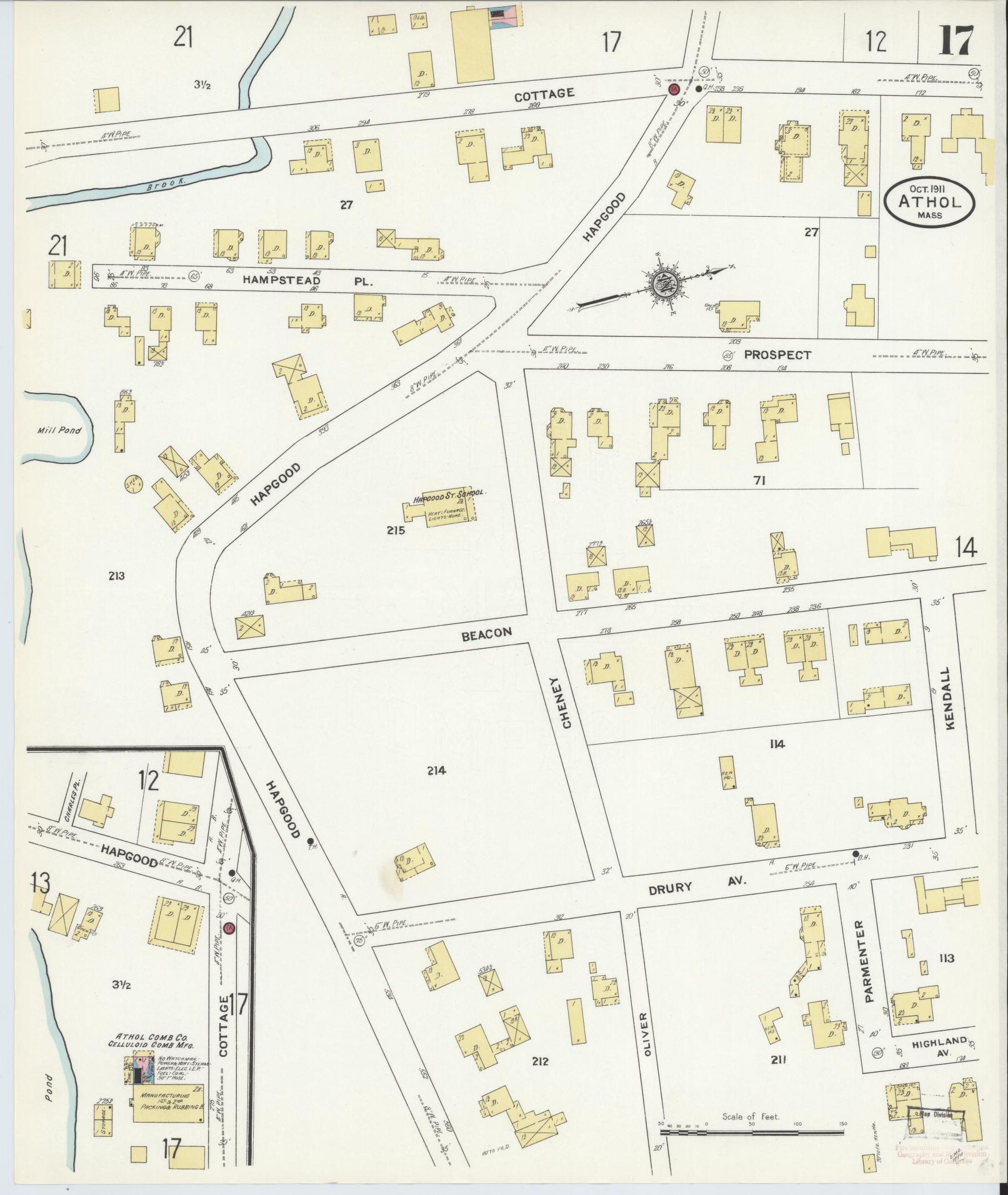 Sanborn Fire Insurance Map from Athol, Worcester County, Massachusetts (1911), Sheet #0017 - Complete Map Set gallery image, historic Sanborn map, vintage wall art, Massachusetts Massachusetts