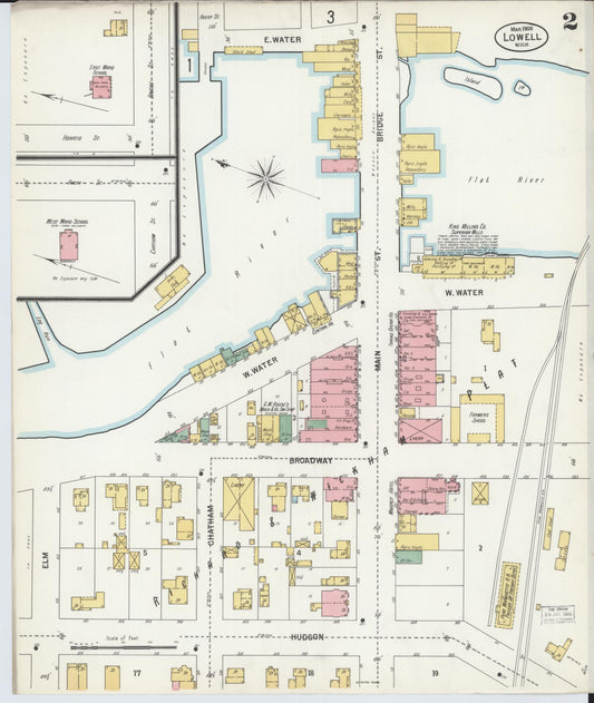 Sanborn Fire Insurance Map from Lowell, Kent County, Michigan (1900), Sheet #0002 - Historic Sanborn Fire Insurance Map Print, vintage old map wall art, antique decor, genealogy gift, Michigan Michigan map
