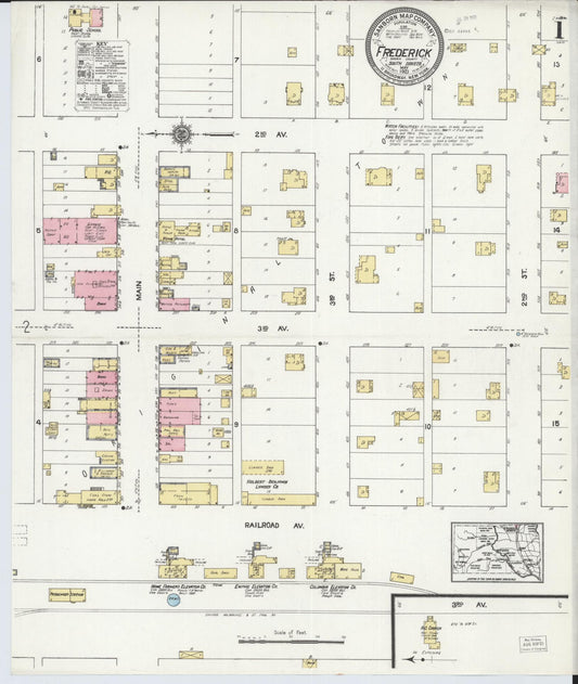 Sanborn Fire Insurance Map from Frederick, Brown County, South Dakota (1921), Sheet #0001 - Complete Map Set gallery image, historic Sanborn map, vintage wall art, South Dakota South Dakota