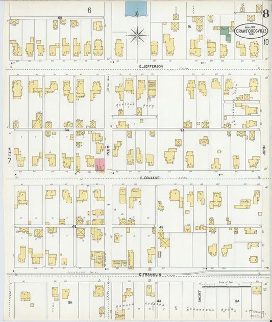 Sanborn Fire Insurance Map from Crawfordsville, Montgomery County, Indiana (1902), Sheet #0008 - Historic Sanborn Fire Insurance Map Print, vintage old map wall art, antique decor, genealogy gift, Indiana Indiana map