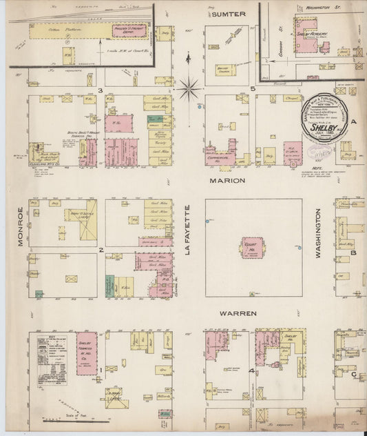 Sanborn Fire Insurance Map from Shelby, Cleveland County, North Carolina (1885), Sheet #0001 - Historic Sanborn Fire Insurance Map Print, vintage old map wall art, antique decor, genealogy gift, North Carolina North Carolina map