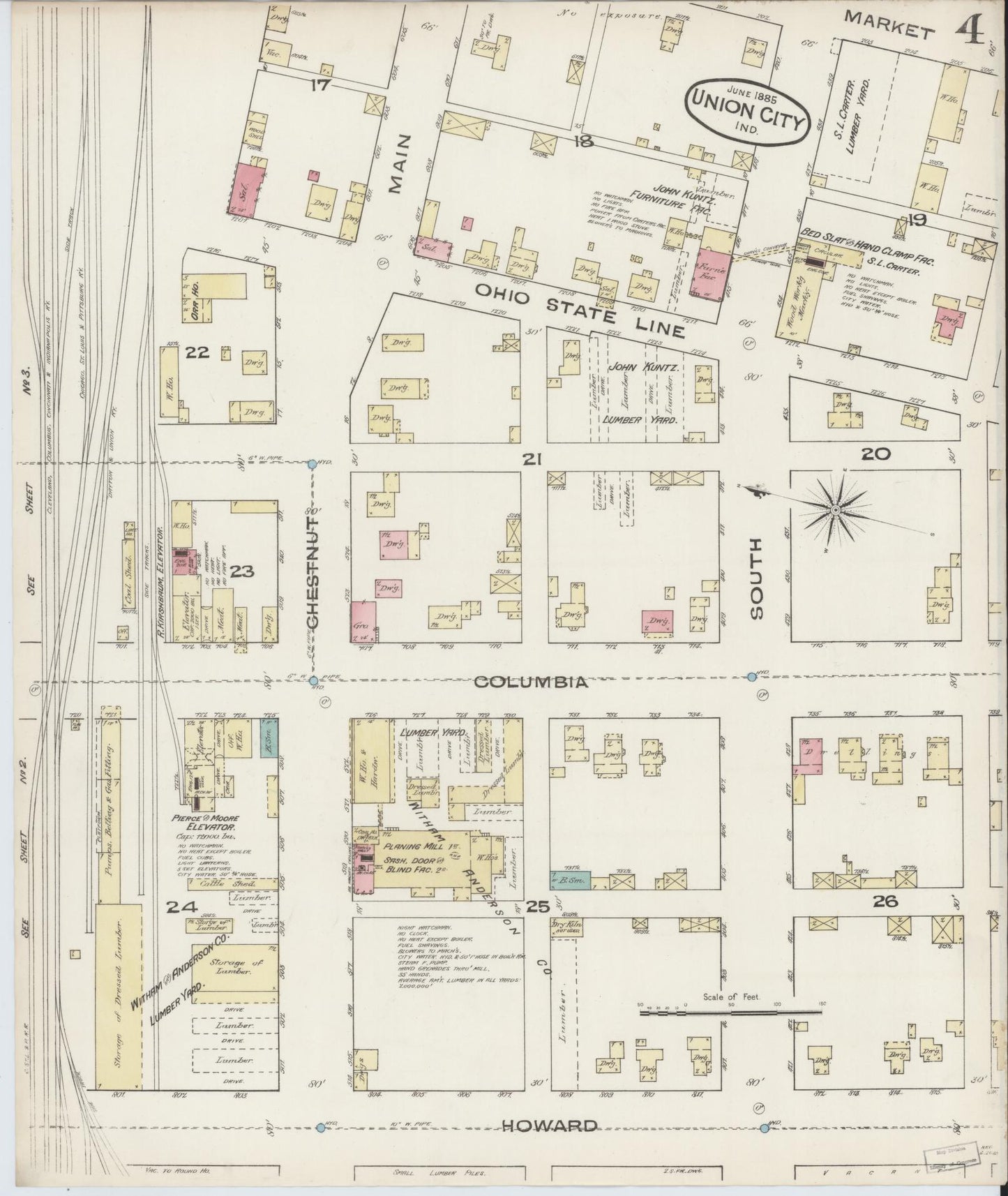 Sanborn Fire Insurance Map from Union City, Randolph County, Indiana (1885), Sheet #0004 - Complete Map Set gallery image, historic Sanborn map, vintage wall art, Indiana Indiana