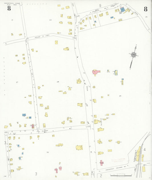 Sanborn Fire Insurance Map from Ridgefield, Fairfield County, Connecticut (1933), Sheet #0008 - Historic Sanborn Fire Insurance Map Print, vintage old map wall art, antique decor, genealogy gift, Connecticut Connecticut map