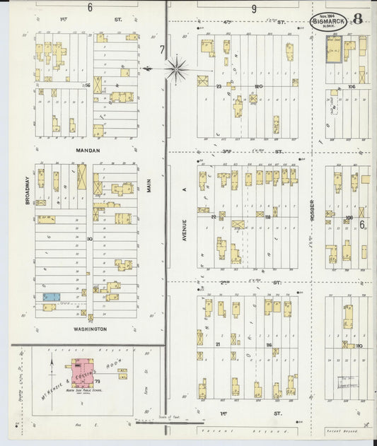 Sanborn Fire Insurance Map from Bismarck, Burleigh County, North Dakota (1904), Sheet #0008 - Historic Sanborn Fire Insurance Map Print, vintage old map wall art, antique decor, genealogy gift, North Dakota North Dakota map