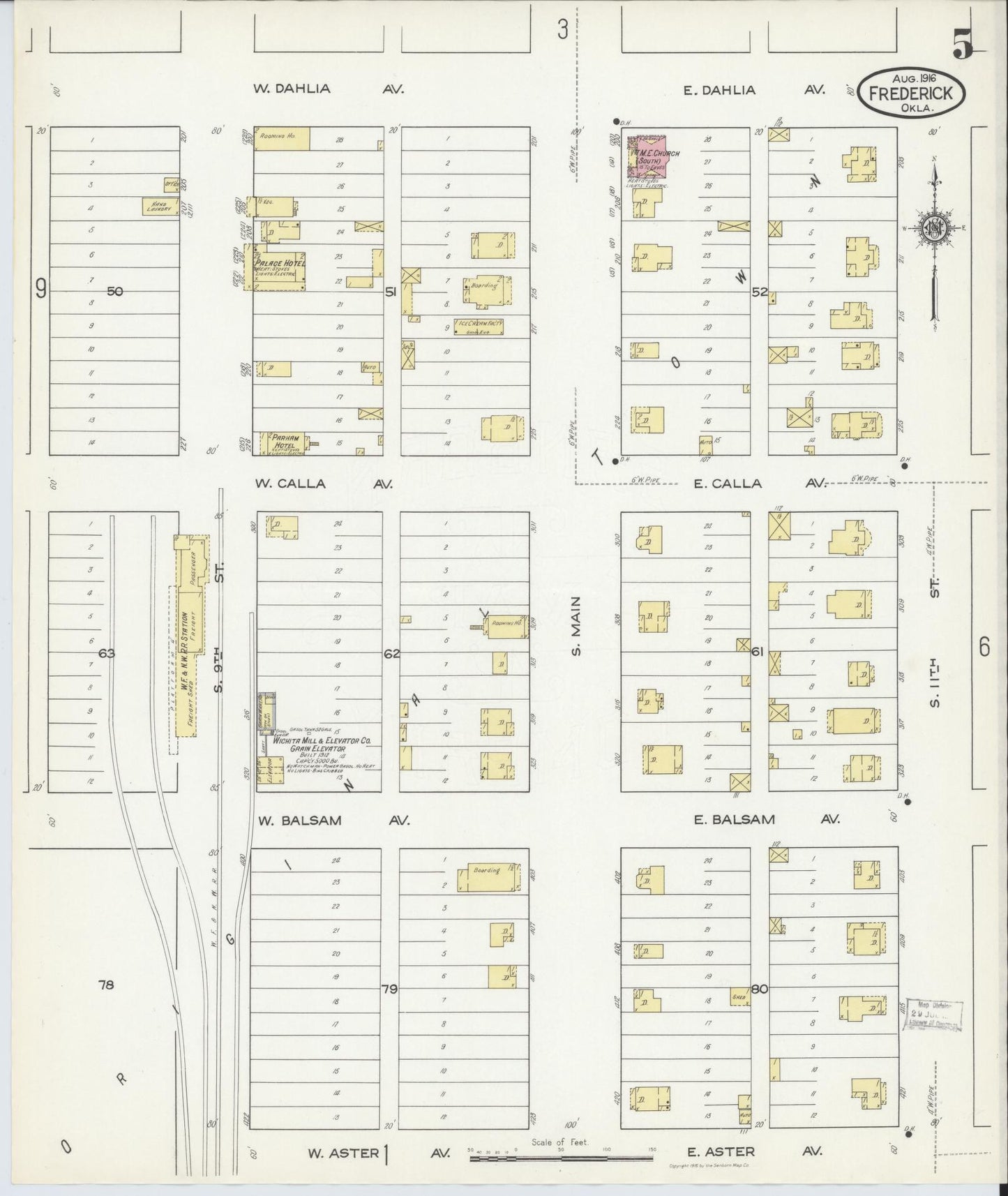 Sanborn Fire Insurance Map from Frederick, Tillman County, Oklahoma (1916), Sheet #0005 - Complete Map Set gallery image, historic Sanborn map, vintage wall art, Oklahoma Oklahoma