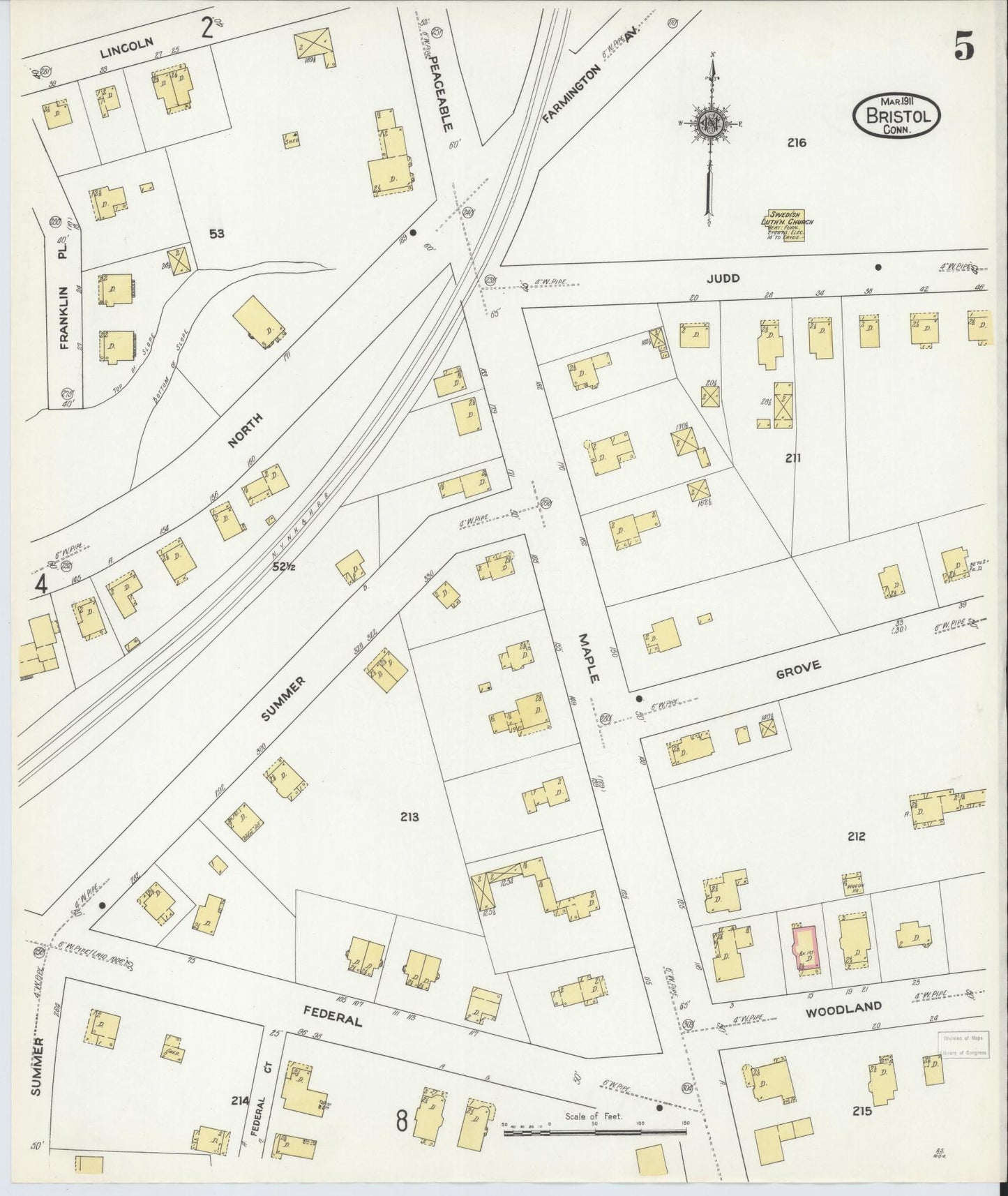 Sanborn Fire Insurance Map from Bristol, Hartford County, Connecticut (1911), Sheet #0005 - Complete Map Set gallery image, historic Sanborn map, vintage wall art, Connecticut Connecticut