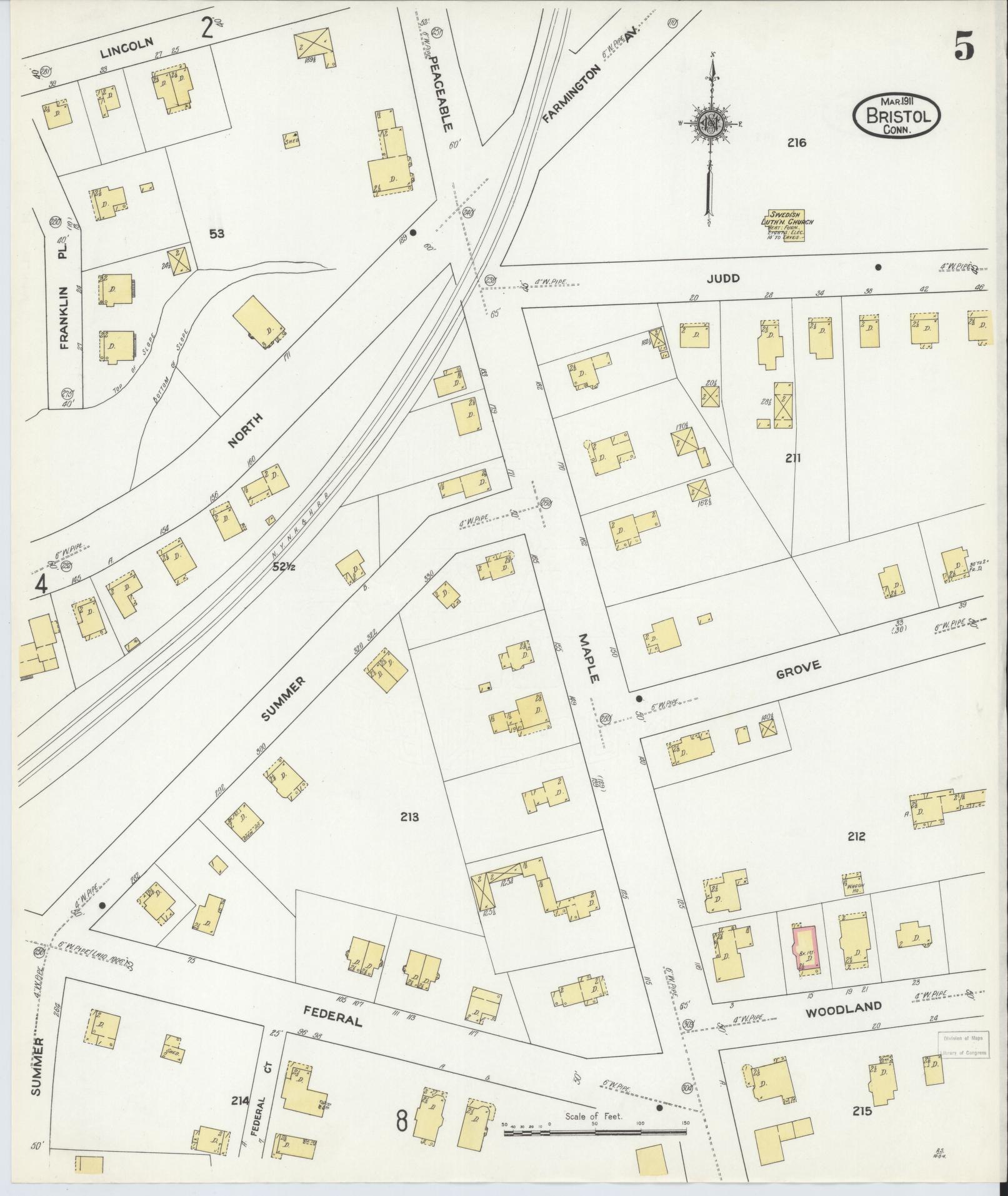 Sanborn Fire Insurance Map from Bristol, Hartford County, Connecticut (1911), Sheet #0005 - Complete Map Set gallery image, historic Sanborn map, vintage wall art, Connecticut Connecticut