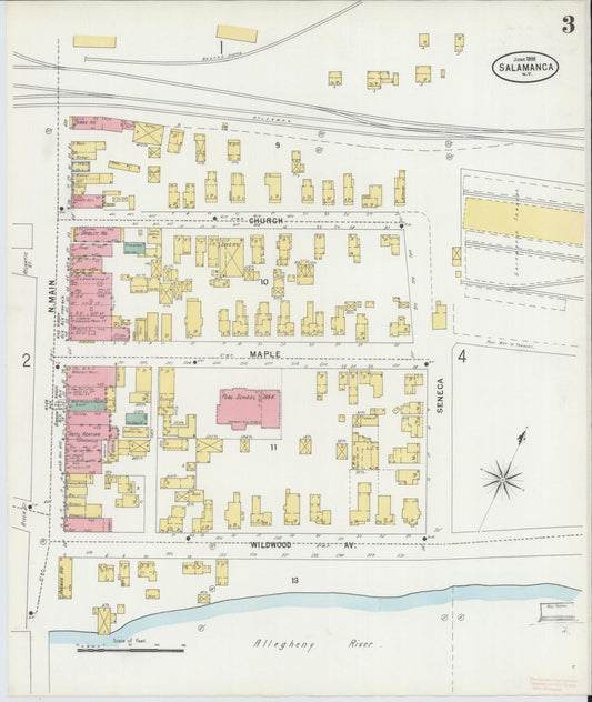 Sanborn Fire Insurance Map from Salamanca, Cattaraugus County, New York (1898), Sheet #0003 - Historic Sanborn Fire Insurance Map Print, vintage old map wall art, antique decor, genealogy gift, New York New York map