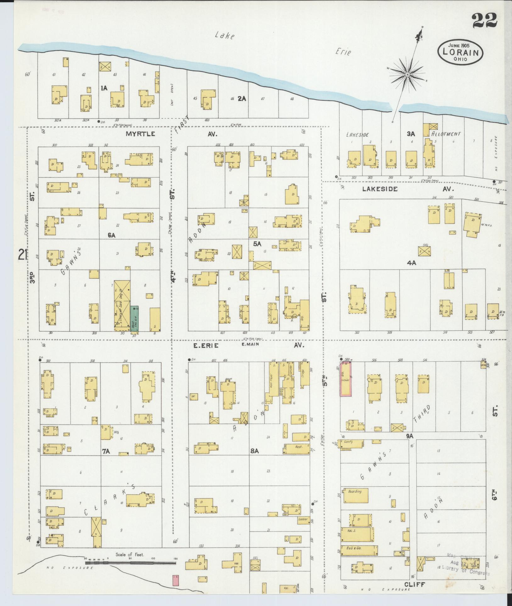 Sanborn Fire Insurance Map from Lorain, Lorain County, Ohio (1905), Sheet #0022 - Complete Map Set gallery image, historic Sanborn map, vintage wall art, Ohio Ohio