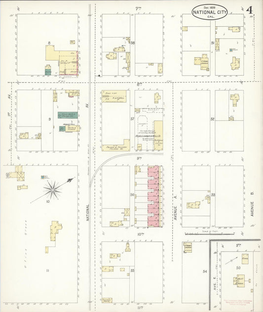 Sanborn Fire Insurance Map from National City, San Diego County, California (1899), Sheet #0004 - Historic Sanborn Fire Insurance Map Print, vintage old map wall art, antique decor, genealogy gift, California California map