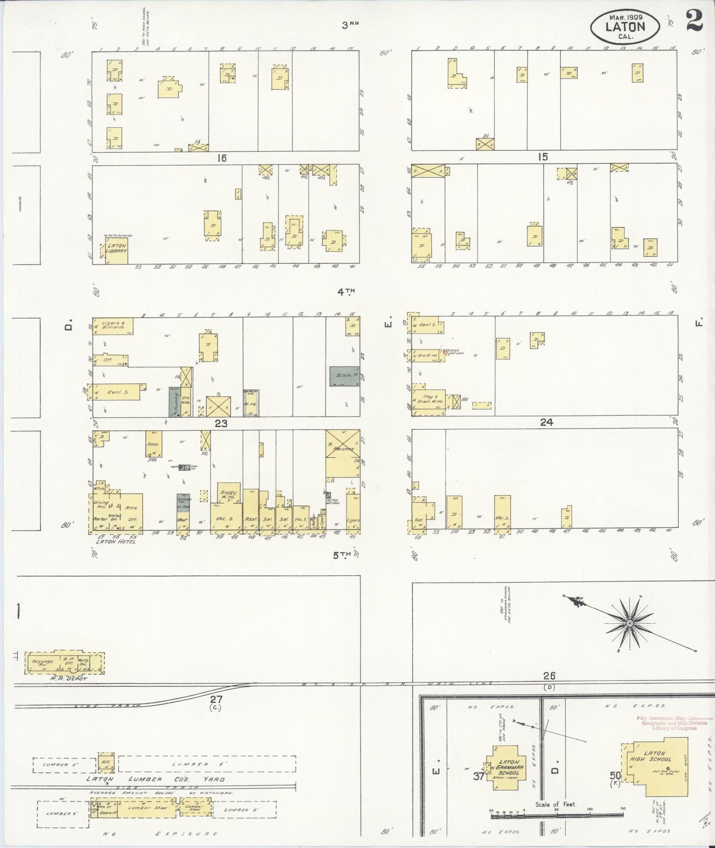 Sanborn Fire Insurance Map from Laton, Fresno County, California (1909), Sheet #0002 - Historic Sanborn Fire Insurance Map Print, vintage old map wall art, antique decor, genealogy gift, California California map