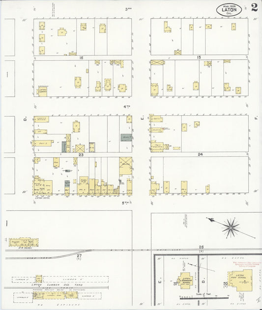 Sanborn Fire Insurance Map from Laton, Fresno County, California (1909), Sheet #0002 - Historic Sanborn Fire Insurance Map Print, vintage old map wall art, antique decor, genealogy gift, California California map
