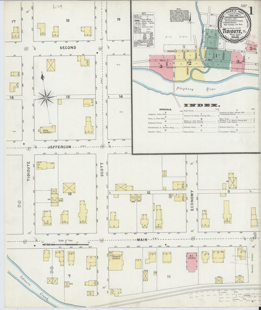Sanborn Fire Insurance Map from Tidioute, Warren County, Pennsylvania (1895), Sheet #0001 - Historic Sanborn Fire Insurance Map Print, vintage old map wall art, antique decor, genealogy gift, Pennsylvania Pennsylvania map
