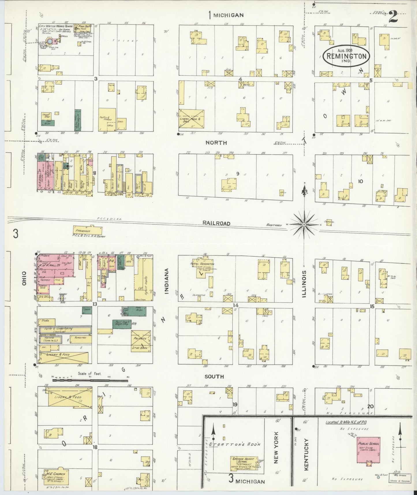 Sanborn Fire Insurance Map from Remington, Jasper County, Indiana (1909), Sheet #0002 - Complete Map Set gallery image, historic Sanborn map, vintage wall art, Indiana Indiana