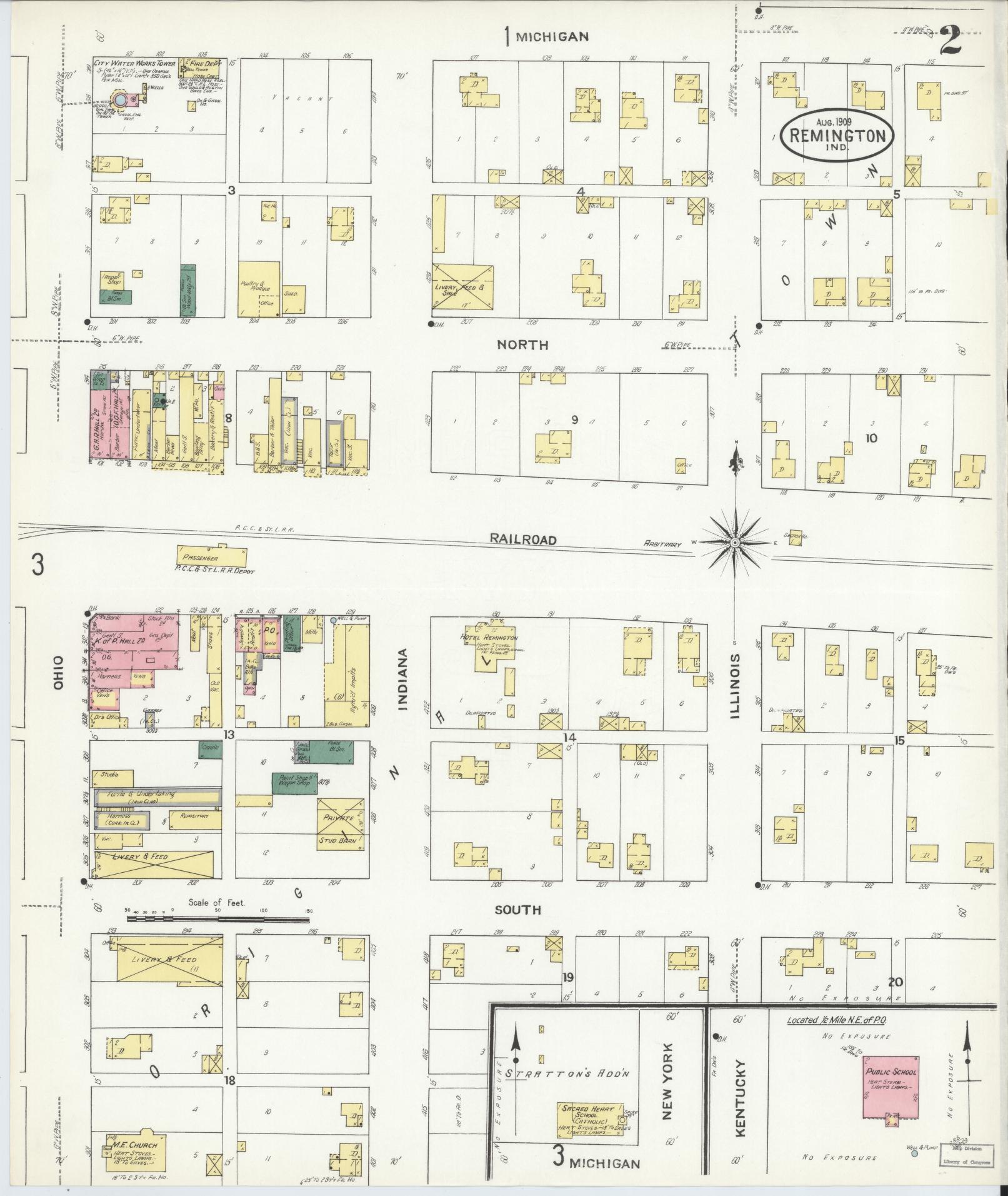 Sanborn Fire Insurance Map from Remington, Jasper County, Indiana (1909), Sheet #0002 - Complete Map Set gallery image, historic Sanborn map, vintage wall art, Indiana Indiana