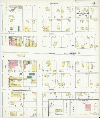 Sanborn Fire Insurance Map from Remington, Jasper County, Indiana (1909), Sheet #0002 - Complete Map Set gallery image, historic Sanborn map, vintage wall art, Indiana Indiana