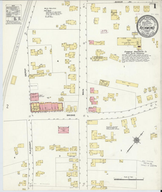 Sanborn Fire Insurance Map from Richmond, Chittenden County, Vermont (1910), Sheet #0001 - Complete Map Set gallery image, historic Sanborn map, vintage wall art, Vermont Vermont