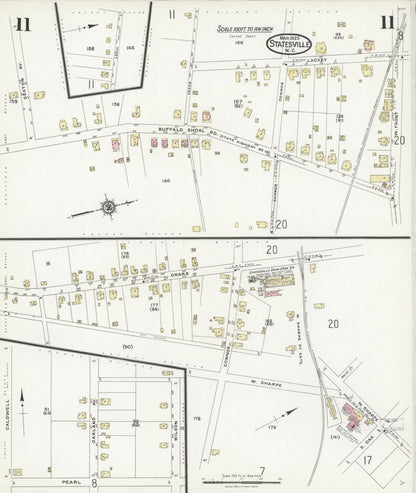 Sanborn Fire Insurance Map from Statesville, Iredell County, North Carolina (1925), Sheet #0011 - Complete Map Set gallery image, historic Sanborn map, vintage wall art, North Carolina North Carolina