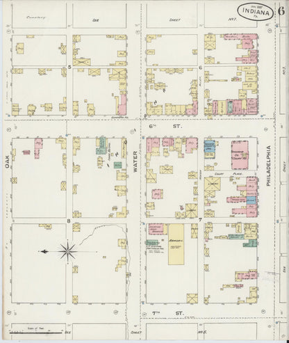 Sanborn Fire Insurance Map from Indiana, Indiana County, Pennsylvania (1887), Sheet #0006 - Historic Sanborn Fire Insurance Map Print, vintage old map wall art, antique decor, genealogy gift, Sanborn Fire Insurance Map from Indiana Indiana map