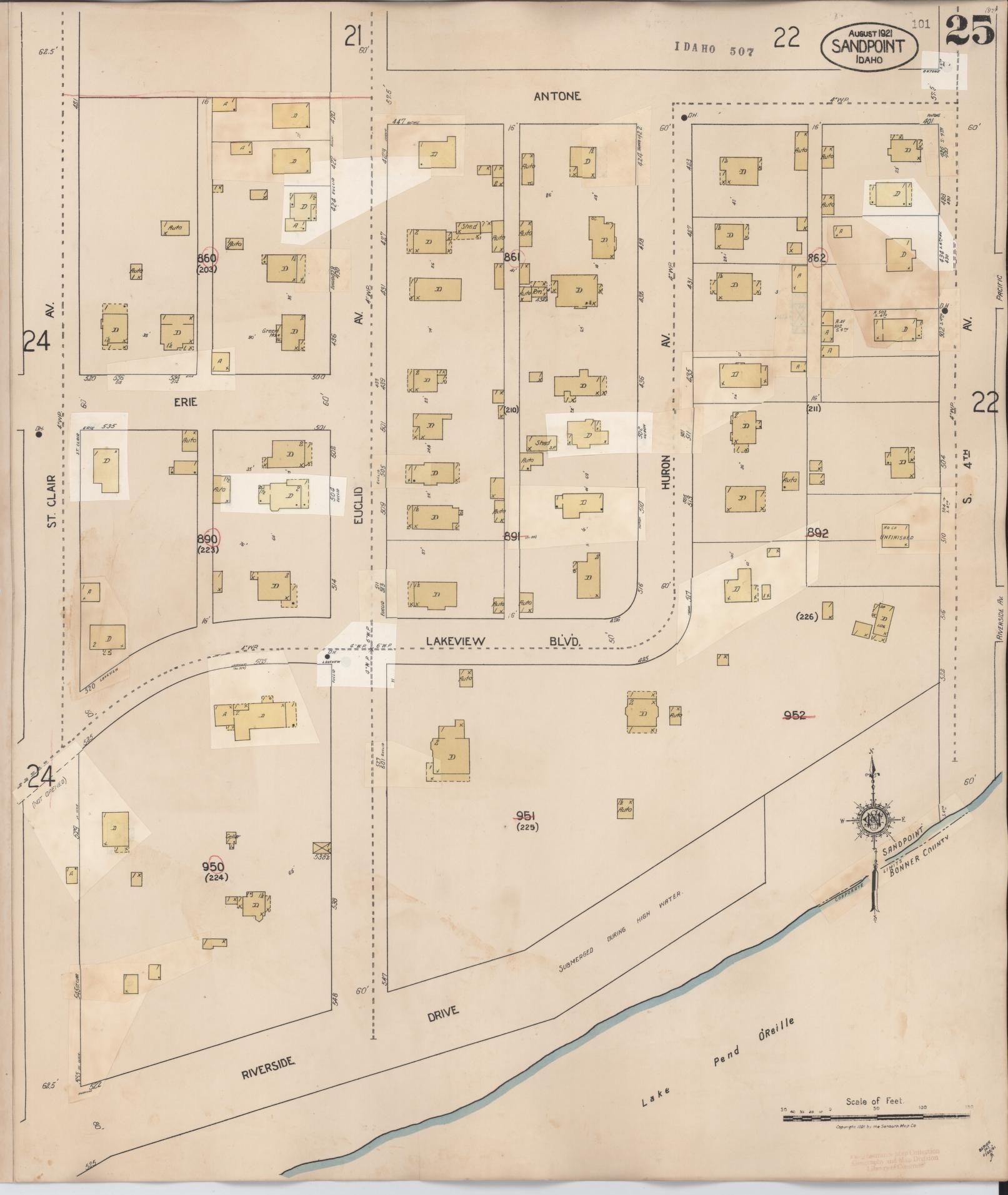 Sanborn Fire Insurance Map from Sandpoint, Bonner County, Idaho (1948), Sheet #0025 - Complete Map Set gallery image, historic Sanborn map, vintage wall art, Idaho Idaho