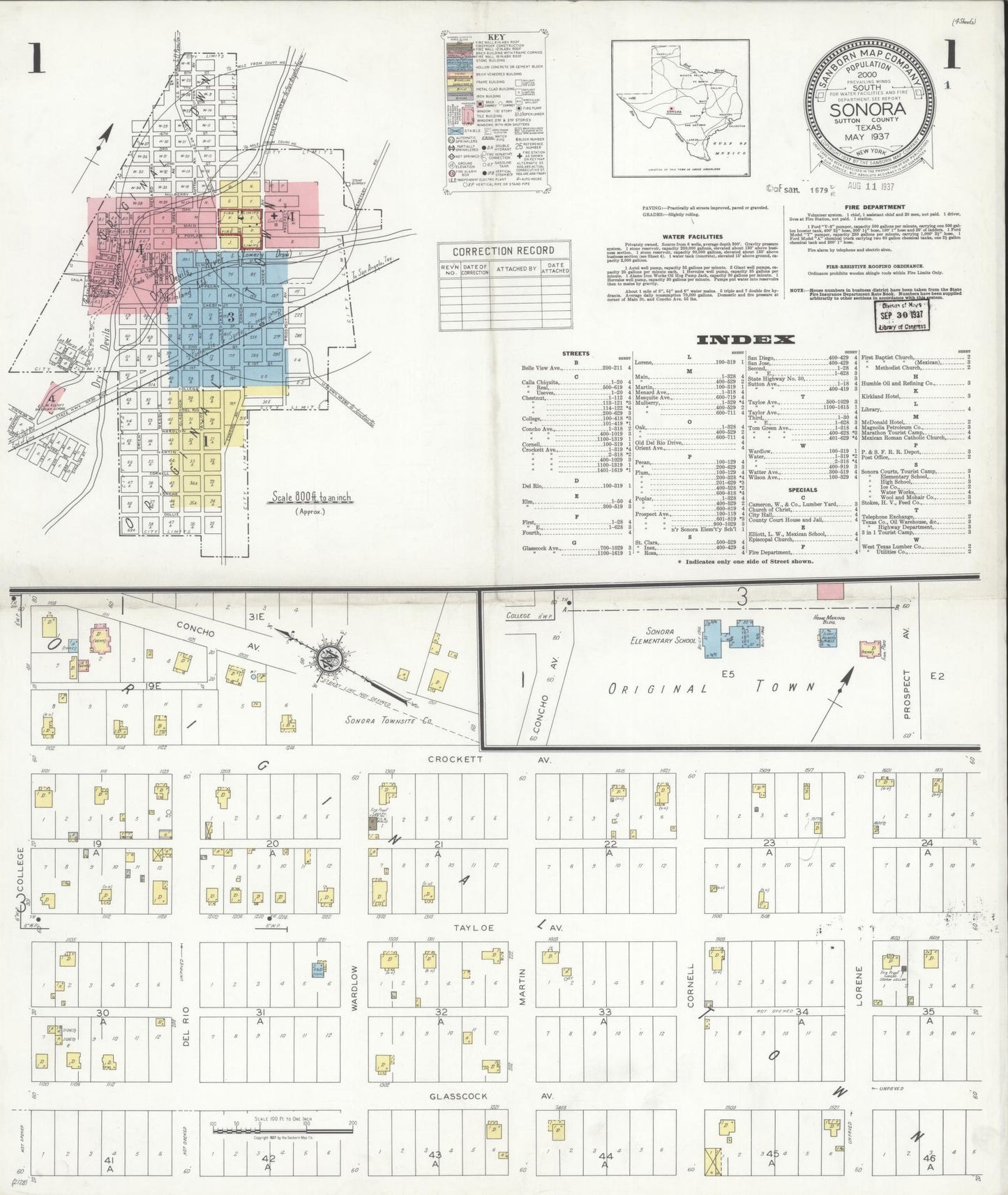 Sanborn Fire Insurance Map from Sonora, Sutton County, Texas. (1937) – Historic Sanborn Fire Insurance Map Print